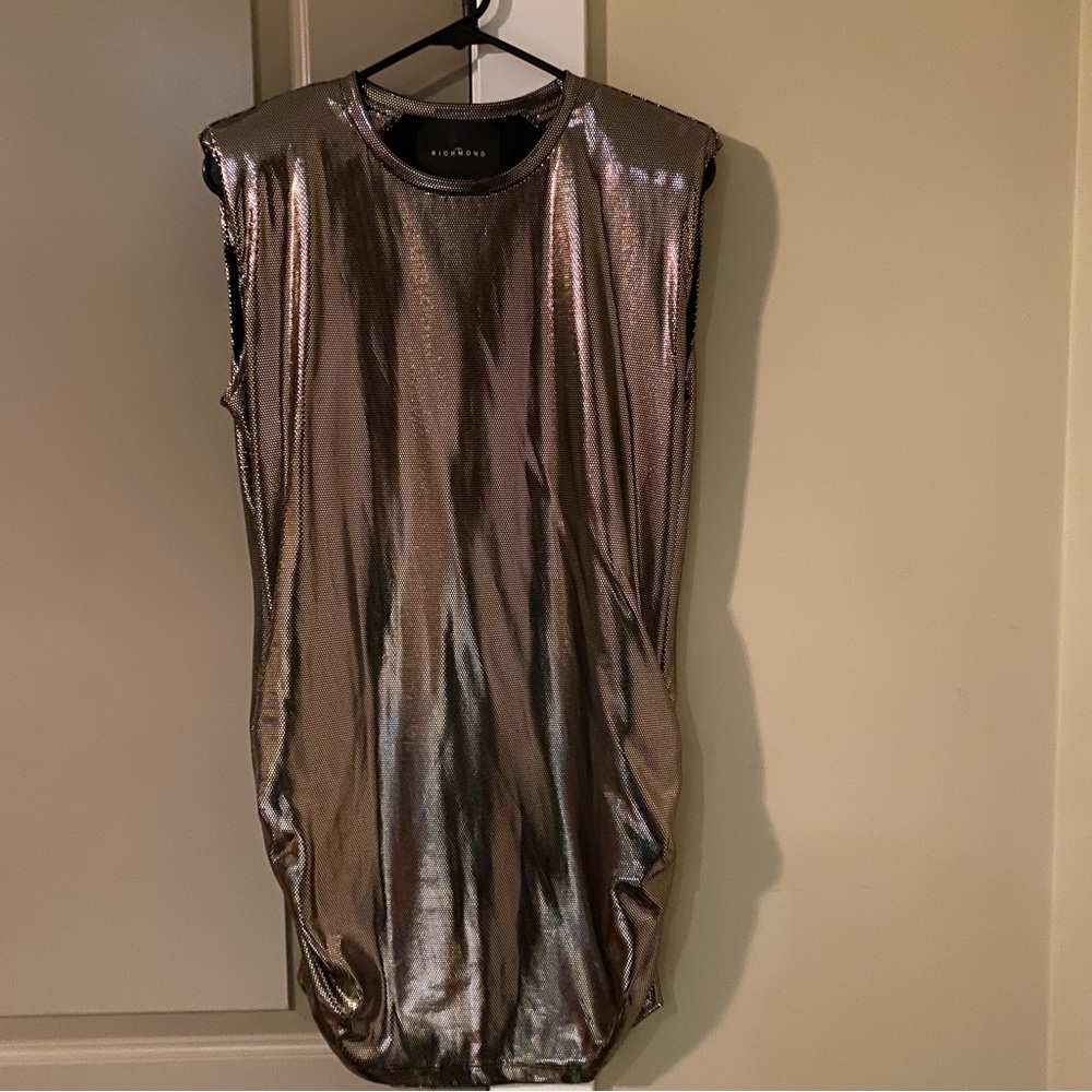 John Richmond Gold Ruched Mini Dress M